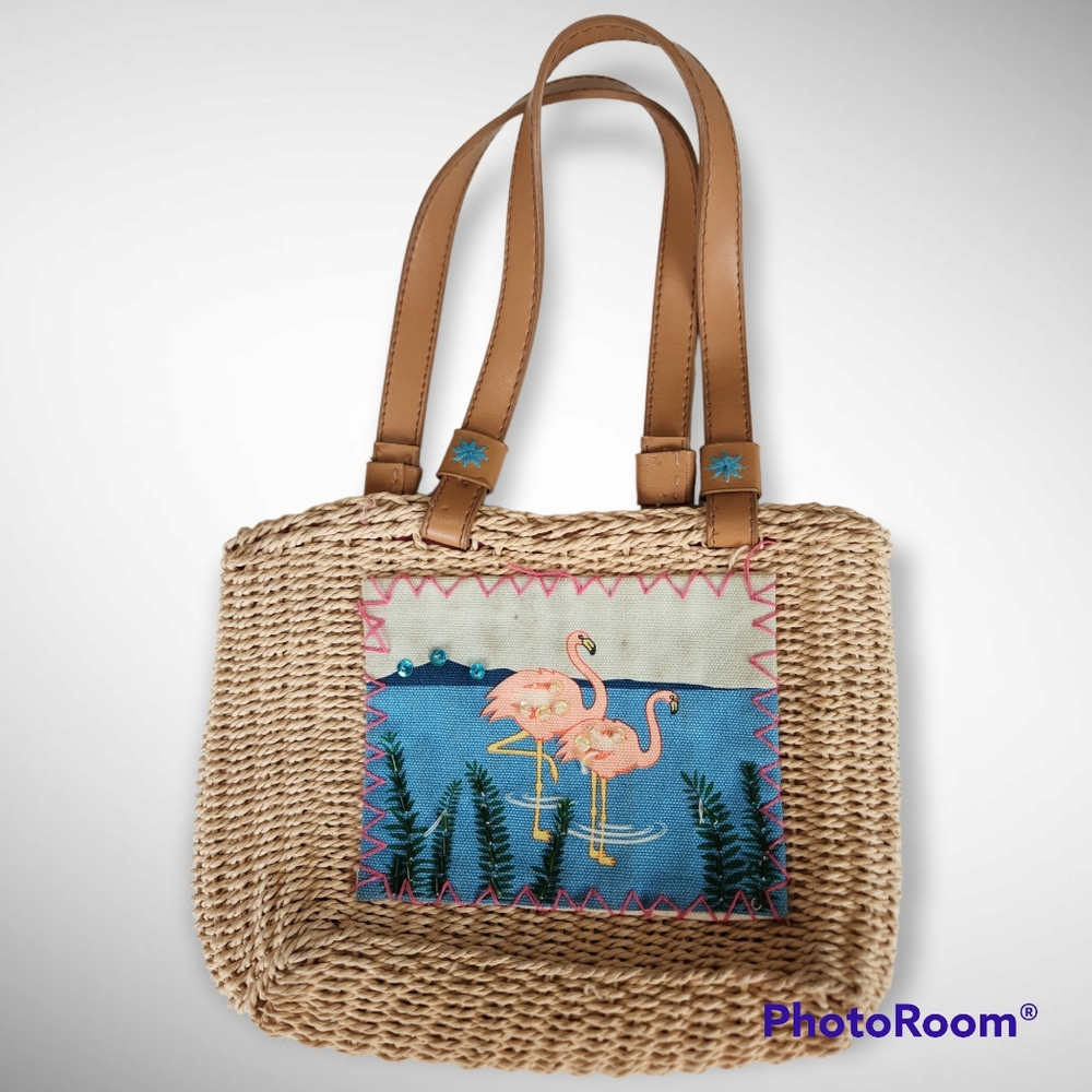 Chateau Flamingo straw mini bag